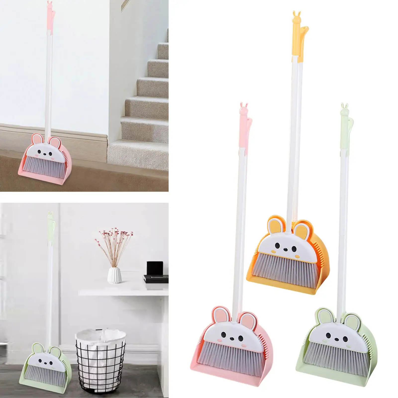 

Dustpan Broom Combo Long Handled Broom Set Pet Hair Sweeping Broom Dense Bristles for Kitchen Indoor Outdoor Commercial Toilet