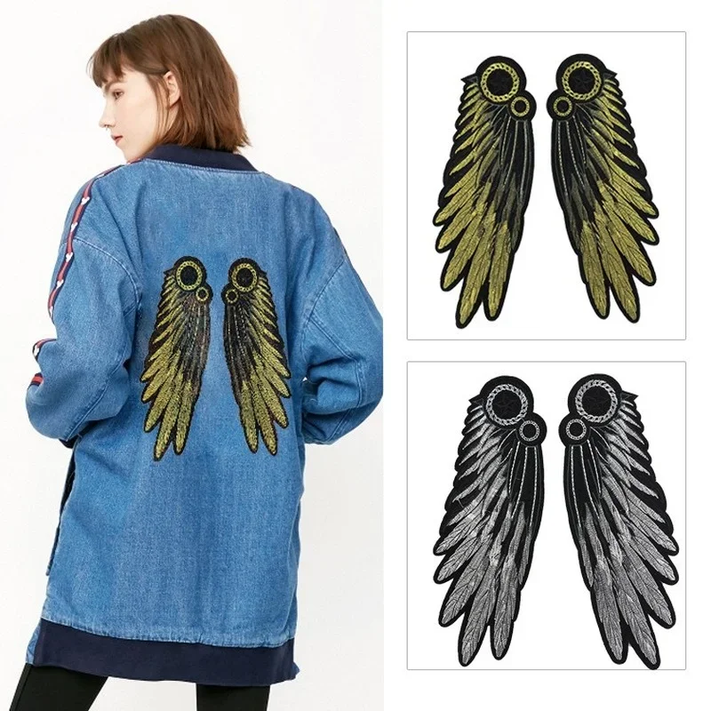 1pair New Wing Embroidery Lace Feather Applique Paillette Fabric Sweater Clothes Patch Sequined Stickers T-shirt Diy Decoration