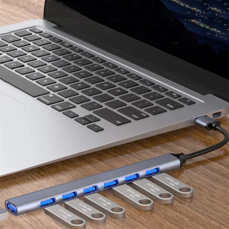 نوع C USB3.0 HUB 7 منافذ كابل يو اس بي الفاصل للكمبيوتر اللوحي لوحة المفاتيح الماوس USB القرص موصل غلاف من الألومنيوم USB تمديد محول