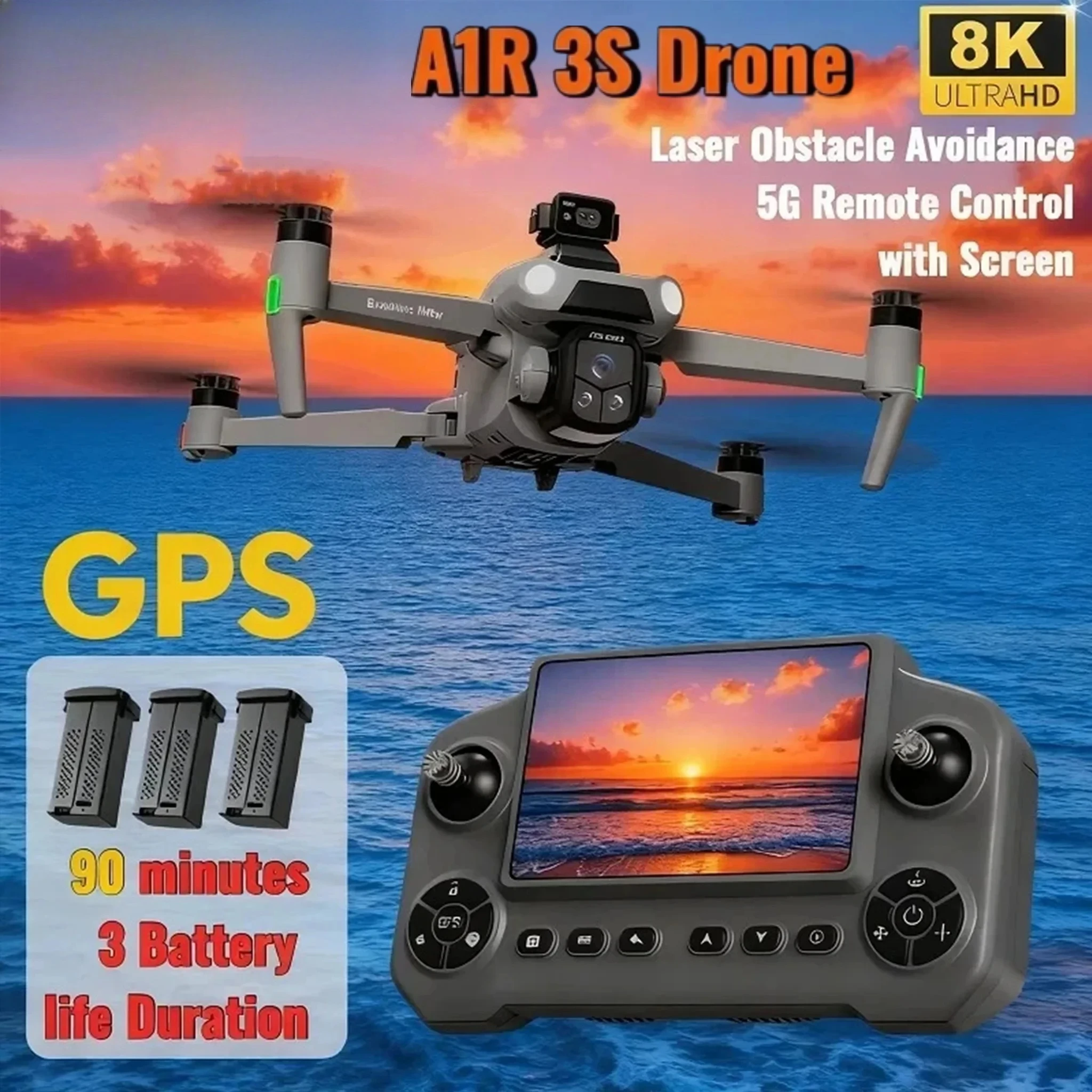 Image of Original A1R 3S GPS-Drohne 8K Professionelle HD-Kamera 360 ° Laser-Hindernisvermeidung Bürstenloser Motor 5G WIFI FPV Quadcopter Spielzeug