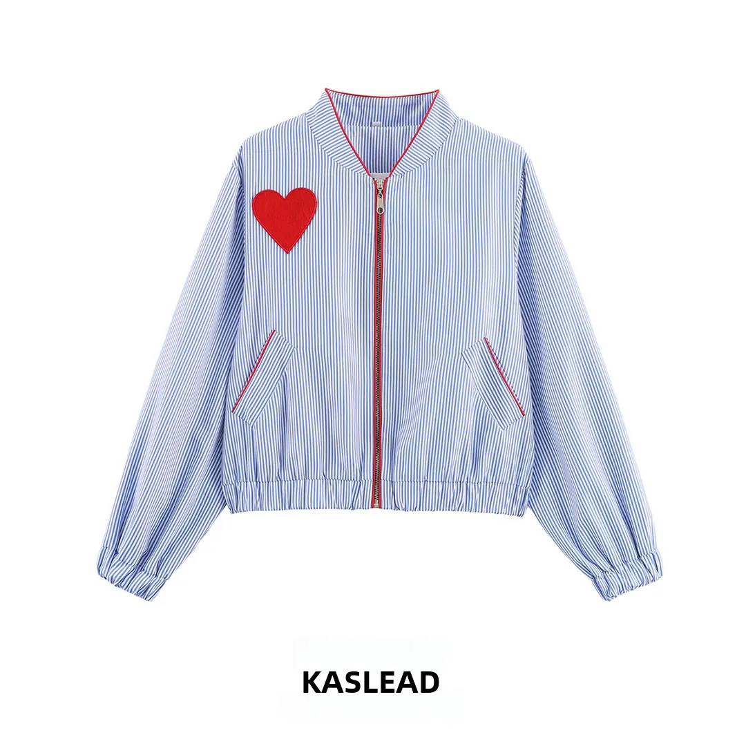 KASLEAD جديد إمرأة Faion مخطط القلب المرقعة سستة كيت Jaet معطف Sli ألياف البوليستر طويلة Sve ملابس خارجية