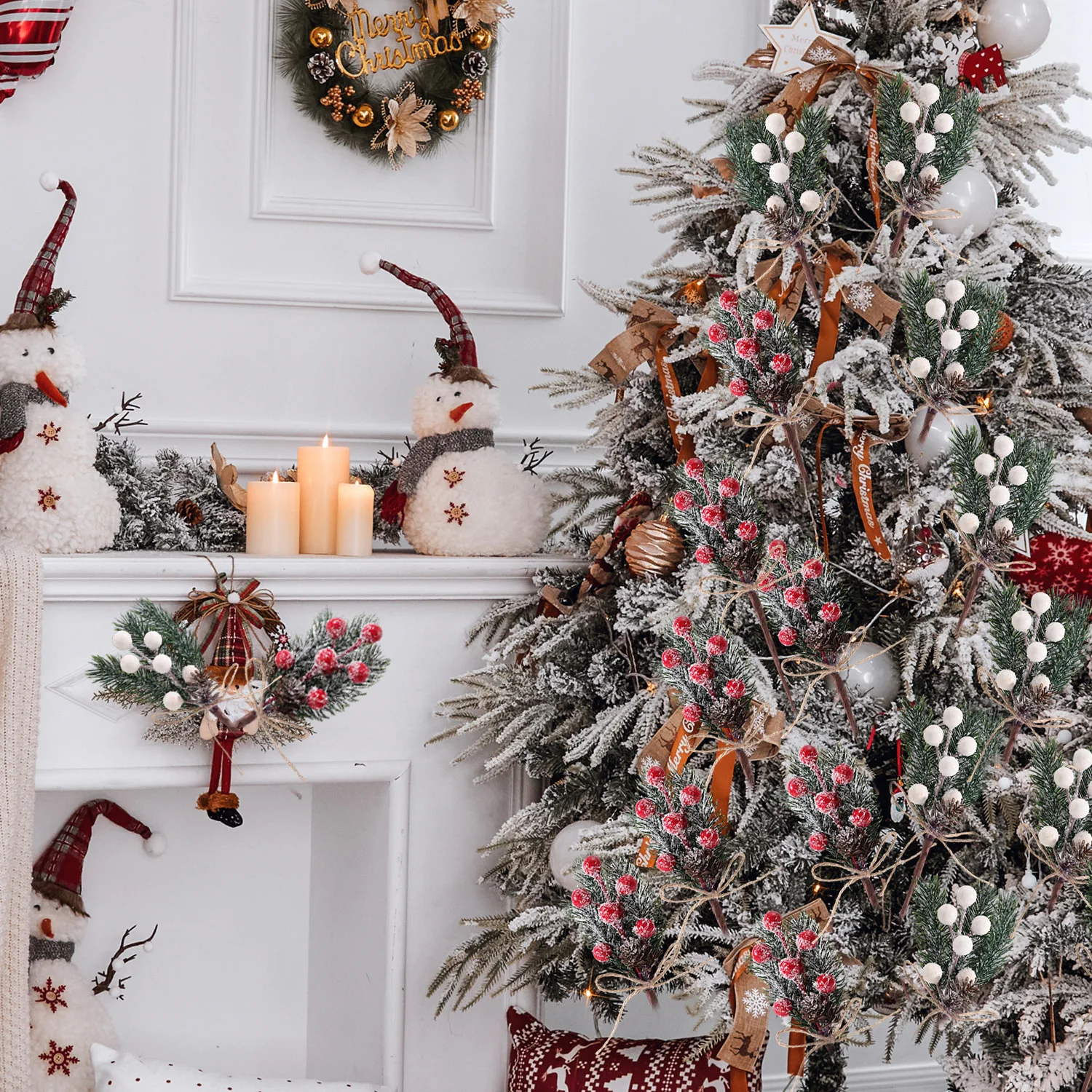 الاصطناعي التوت الجذعية فروع الصنوبر عيد الميلاد الحلي وهمية الزهور هولي التوت DIY إكليل شجرة عيد الميلاد الطرف الديكور الهدايا