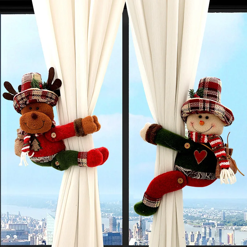 

New Christmas Curtain Clips Cartoon Christmas Plush Doll Window Decorations Bedroom Curtain Hooks Home Decorations Accessories