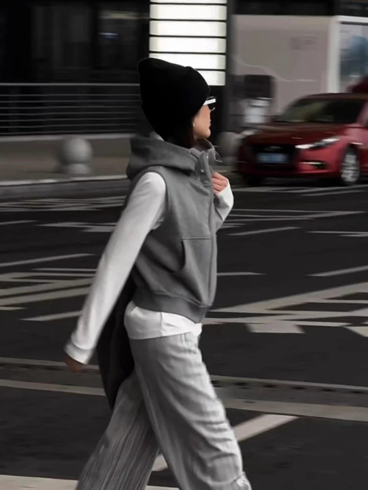 Premium Feel Layered Hooded Vest Cardigan Women's Autumn Winter Design Sensation  Svel Open Cardigan Trendy