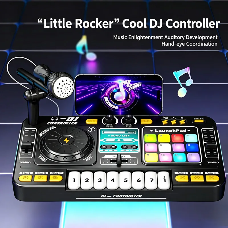 new-simulation-dj-mixer-controller-toy-with-microphone-function-music-effect-electronic-piano-keyboard-learning-children's-gift