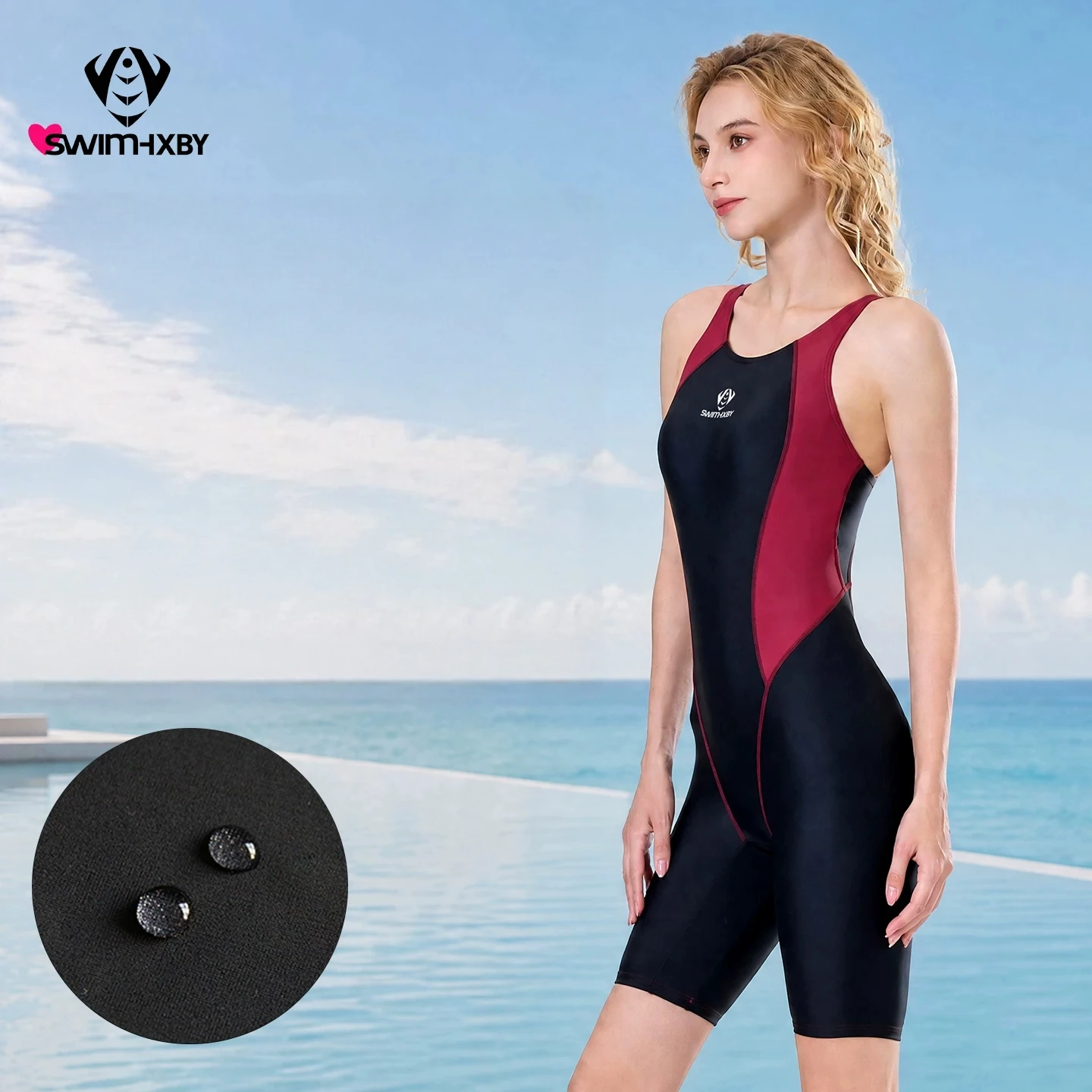 Competitive Swimsuit Fastskin Raining Porfessional Racing Knee Length One Piece Swimwear For Teens Girls