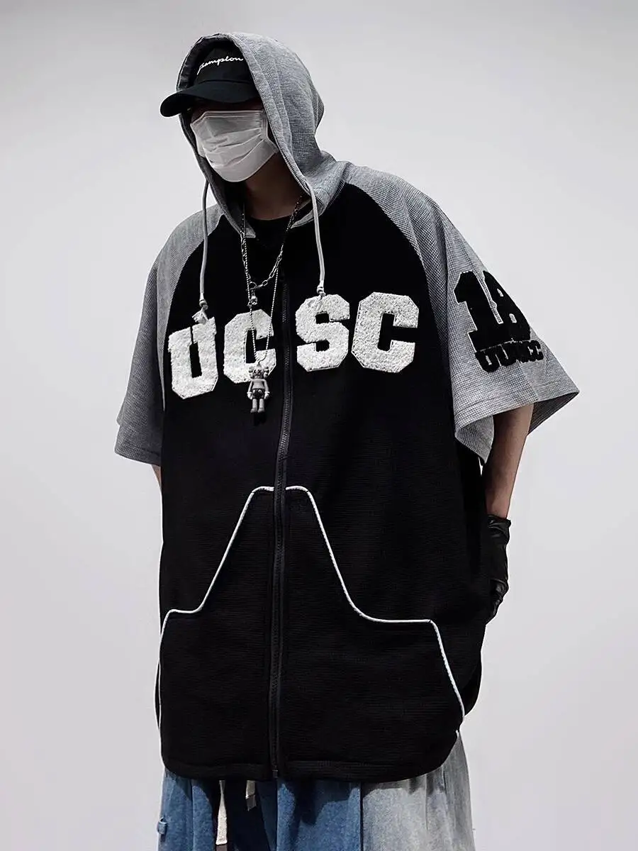 Unisex Hoodies Hip Hop Style Cardigan Hooded Half Sleeve Shirt Oversize Loose Plus Size Man Women Short Sleeve T Shirt