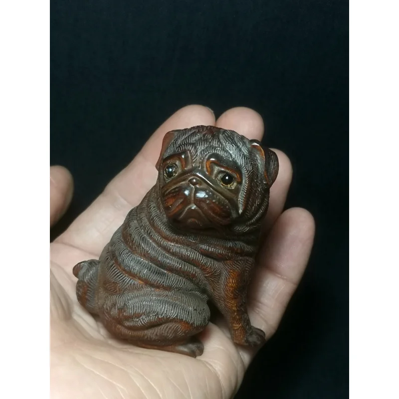 Chinese boxwood hand carved lovely dog figurine statue desk decoration collectable Gift