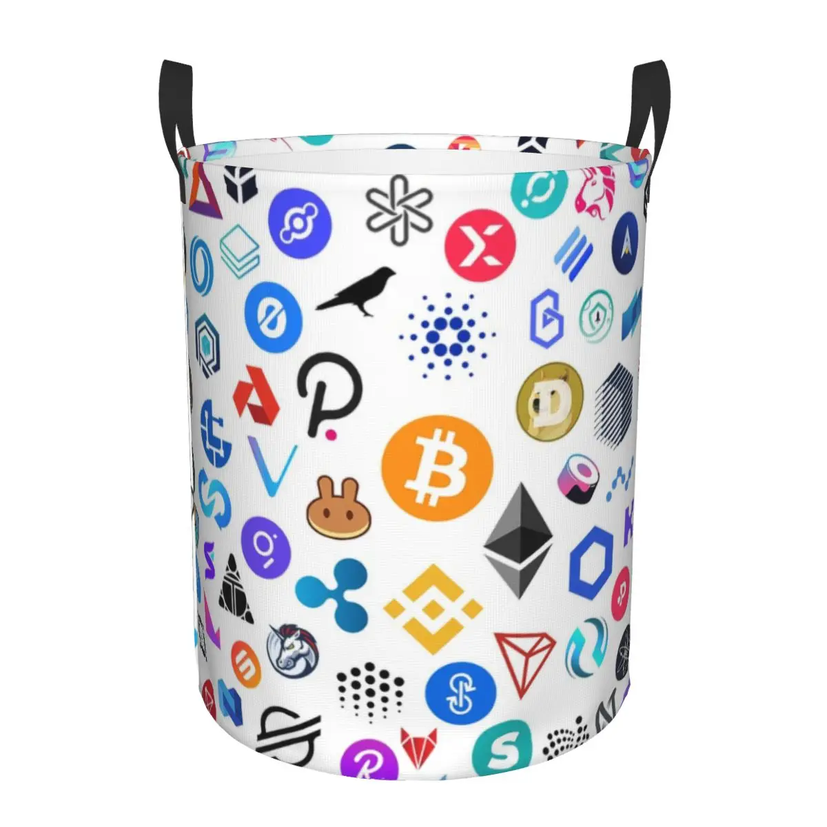 Cryptocurrency Altcoin Blockchain Symbol Laundry Basket Crypto Ethereum Bitcoin Toy Clothes Hamper Storage Bin for Kids Nursery