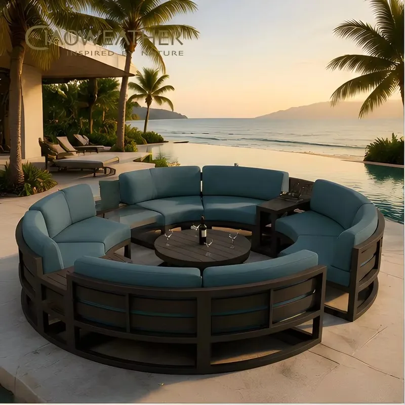 Customizable Rust-Proof Aluminum Outdoor Sofa Set Garden Patio Furniture with Coffee Table for Villa Hotel Use