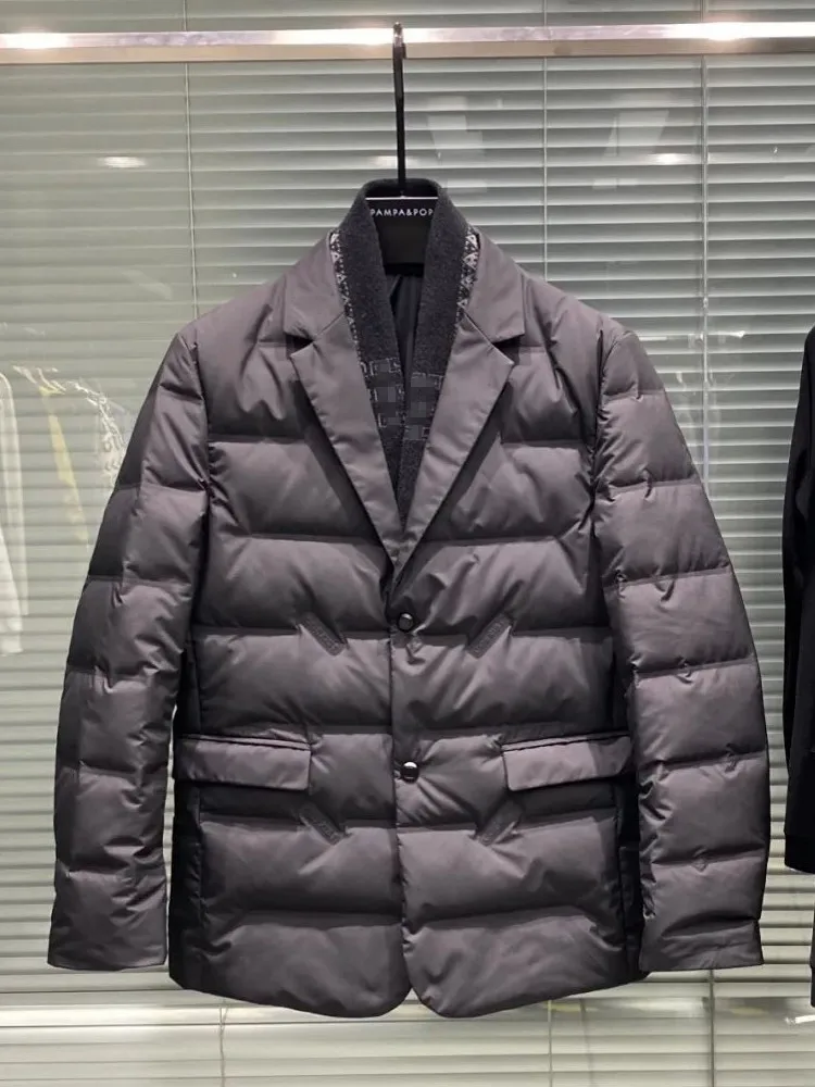 Business Men Winter Light Weight Suit Down Jacket Single Breasted Slim Fit Warm Office Work Jacket Casual White Duck Down Coats