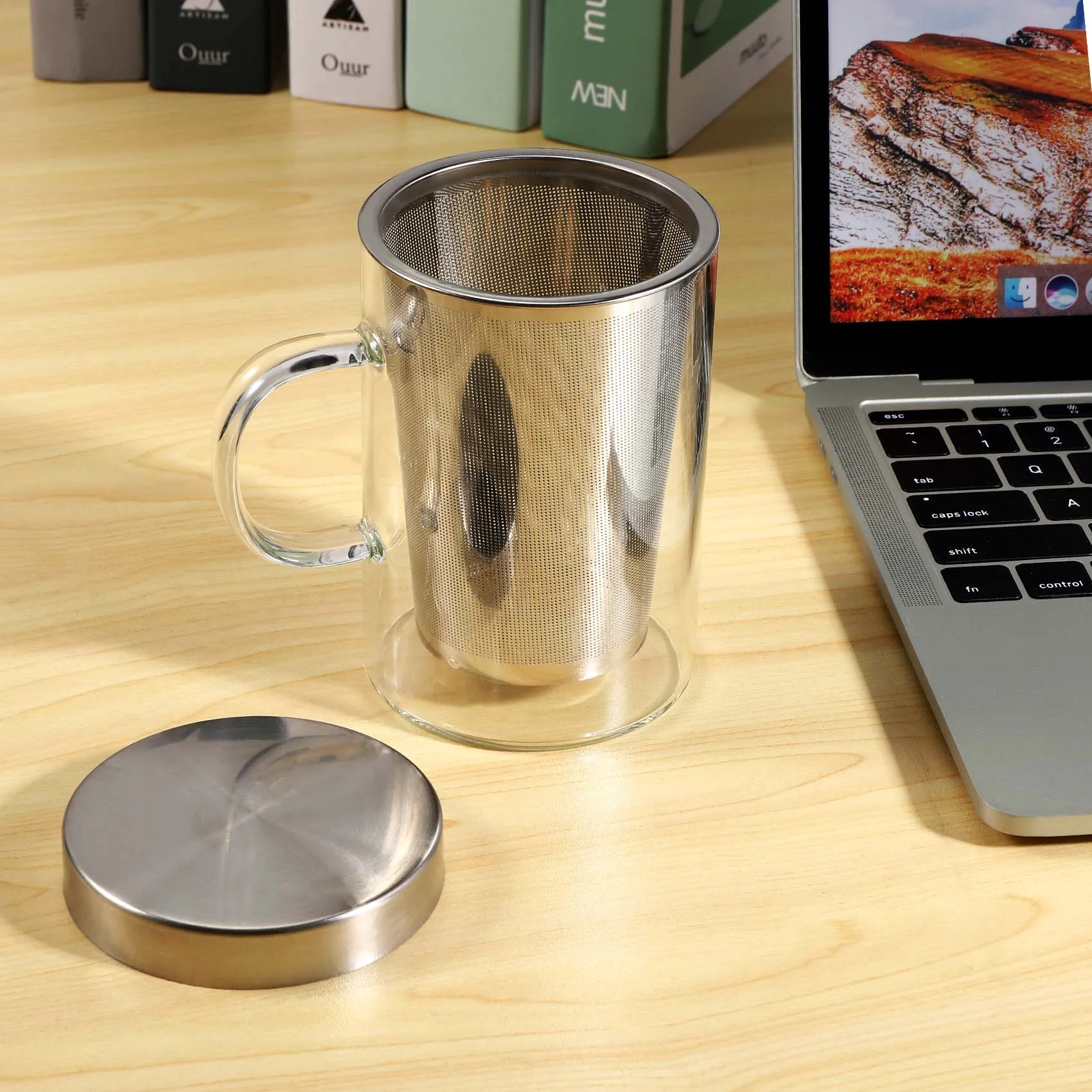 

500Ml Travel Heat-Resistant Glass Tea Infuser Mug with Stainless Steel Lid Coffee Cup Tumbler Kitchen Heat-Resistant Large LPY