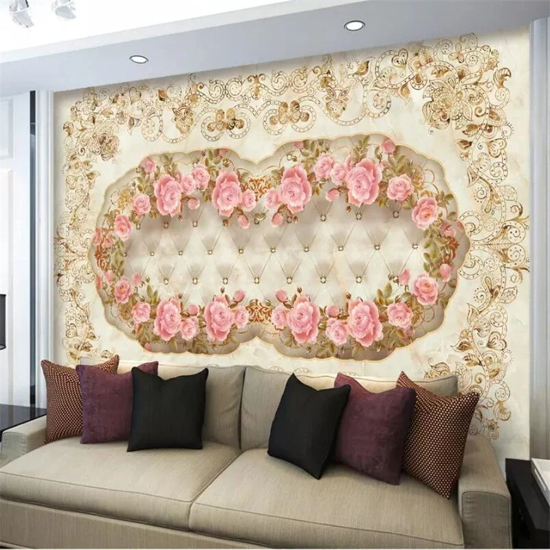 

Custom wallpaper 3d mural Soft Bag European pattern marble pattern embossed flower restaurant living room background wall paper