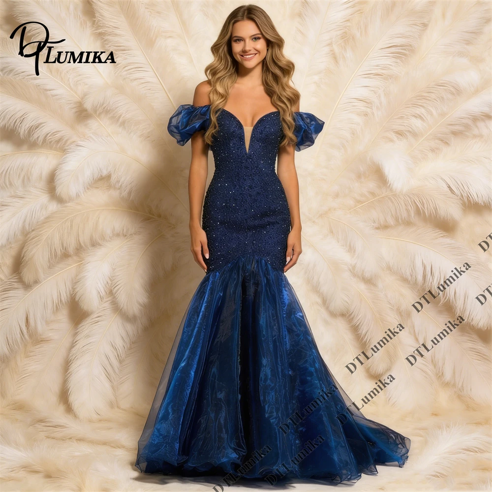 

DTLumika - Off the Shoulder Beaded Evening Dress for Women 2026 Mermaid Gloss Luxury Prom Dresses Classic Party Cocktail Gowns