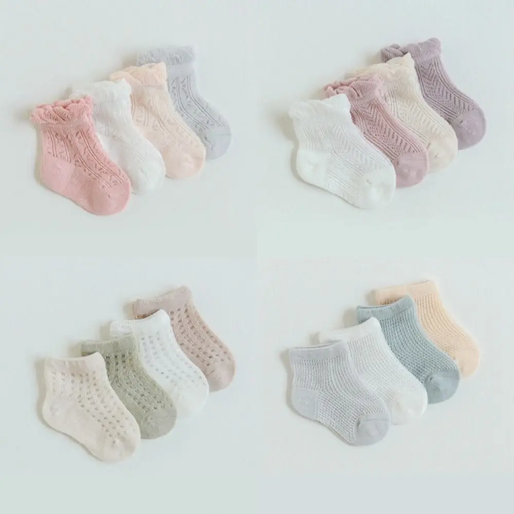 

4Pairs New Cotton Baby Ruffle Socks Non-slip Newborn Kids Mesh Tube Socks Infant Hollow Toddle Short Socks Baby Girl