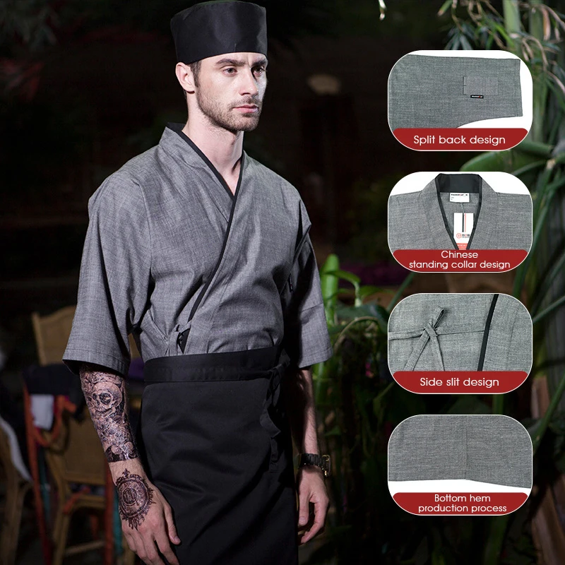 Japanese Chef Uniforms Restaurant Cuisine Sushi Chef Jackets Chef Kimono Kitchen Cook Coat Waiter Overalls Cuisine Shirt Tops