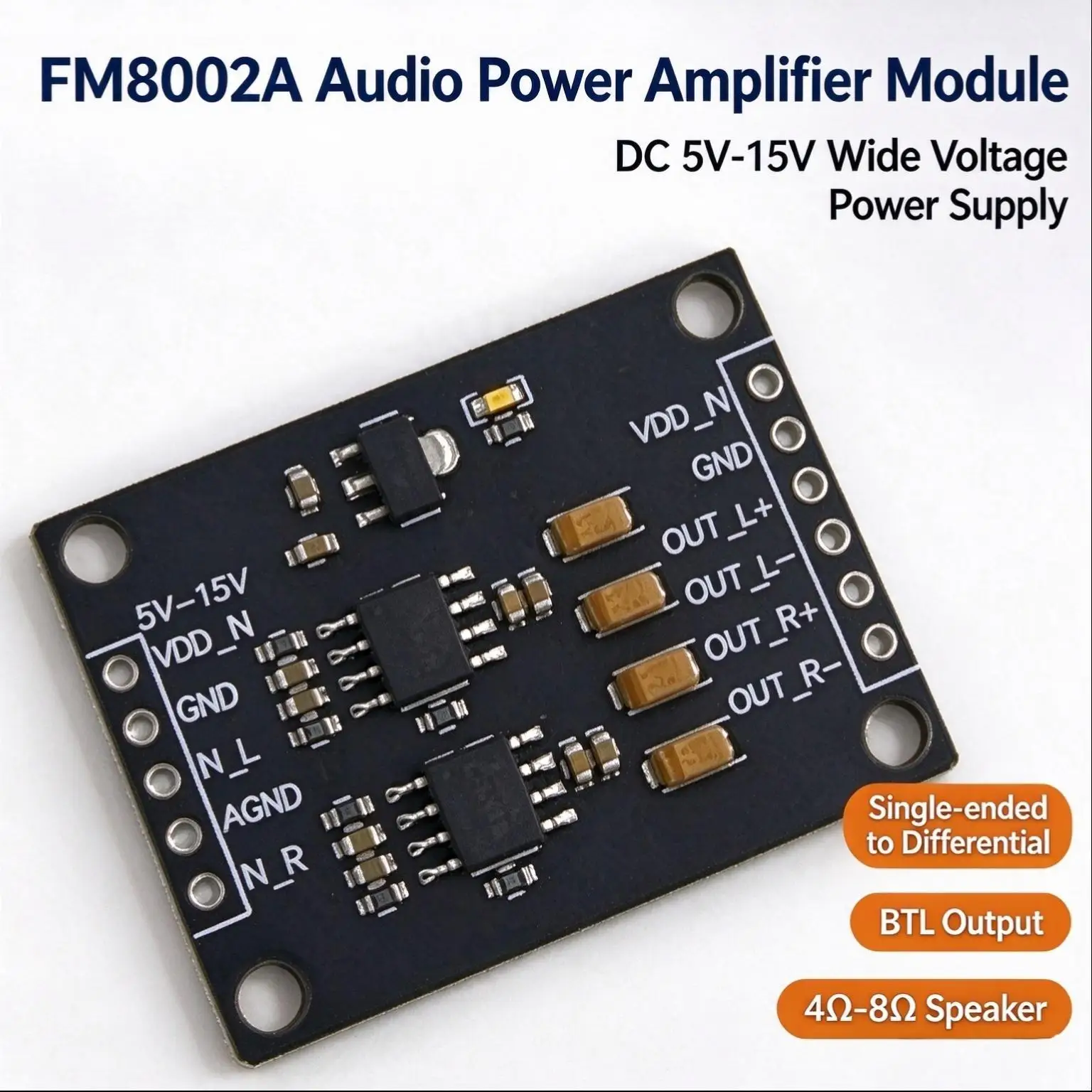 DC 5V-15V Input Audio Single Ended to Differential Module FM8002A Audio Power Amplifier for DIY Speaker Car Home Stereo