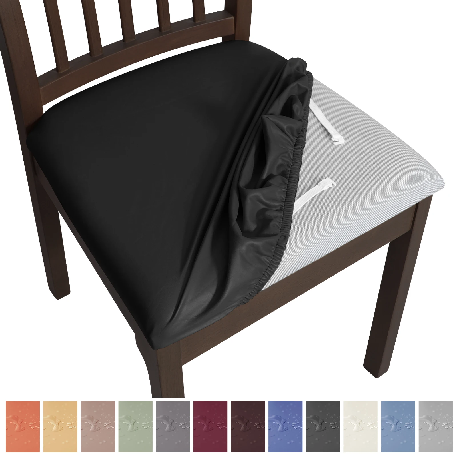 

PU Leather Chair Seat Cover Waterproof Kitchen Dining Seat Slipcovers Removable Dining Room Chair Seat Cushion Cover