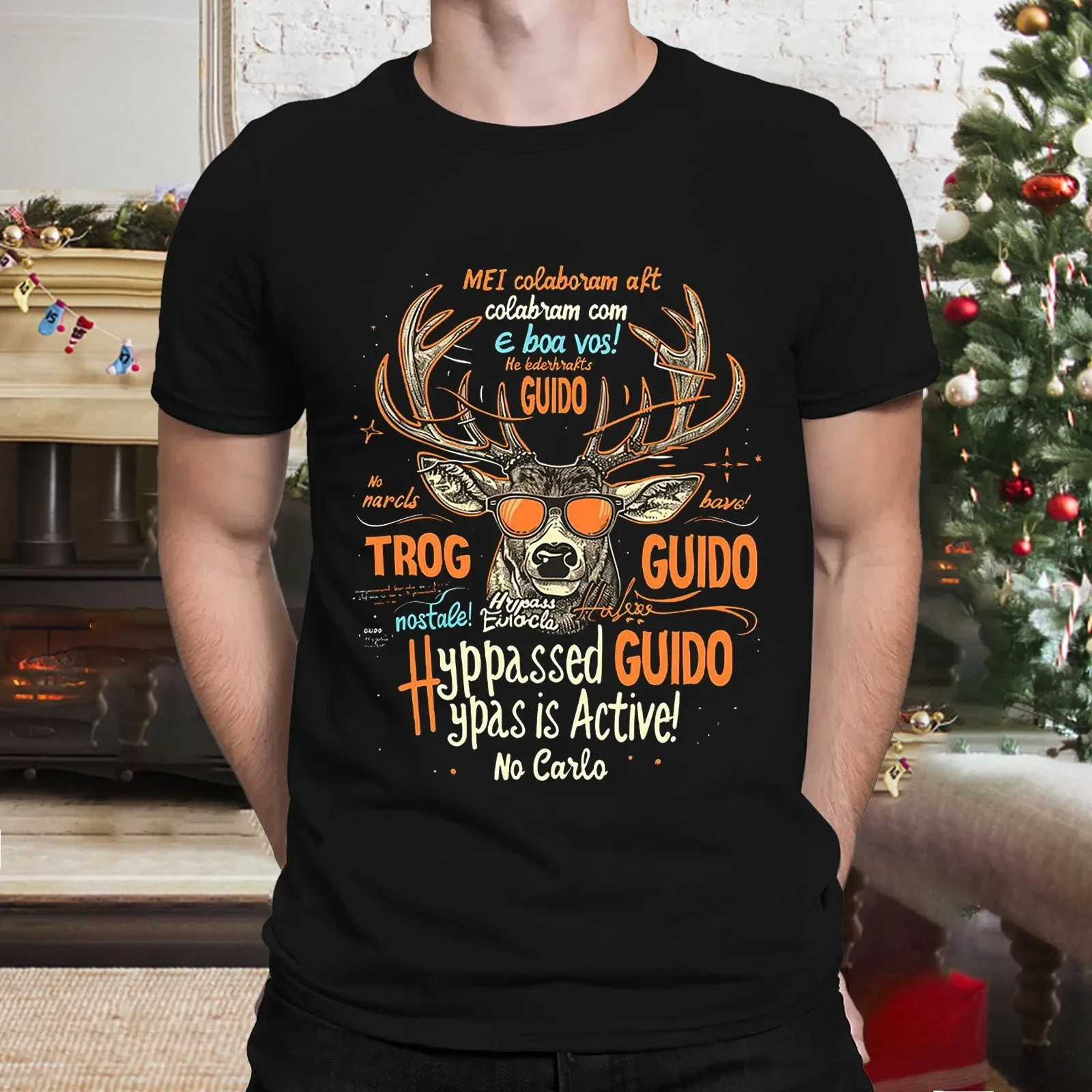 Cool Christmas Wind! Personality Deer Head 3D Printed Quick-drying Breathable Sport Multi-language Elements Plus Size T-shirt