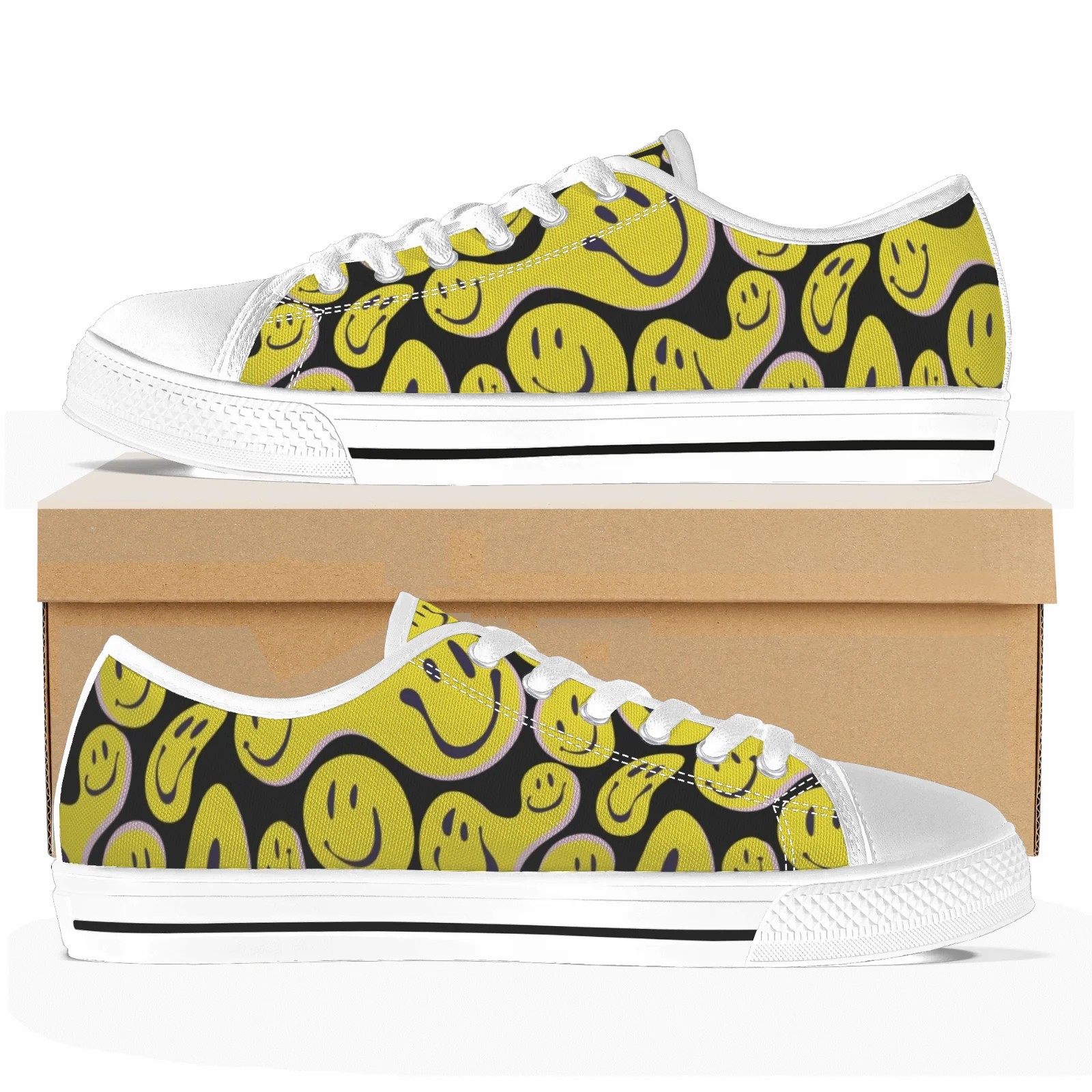 

Custom Shoes Funny Smile Face Women's Classic Low Top Canvas Shoes Teenage Boys Girls Vulcanized Shoes Couple Footwears