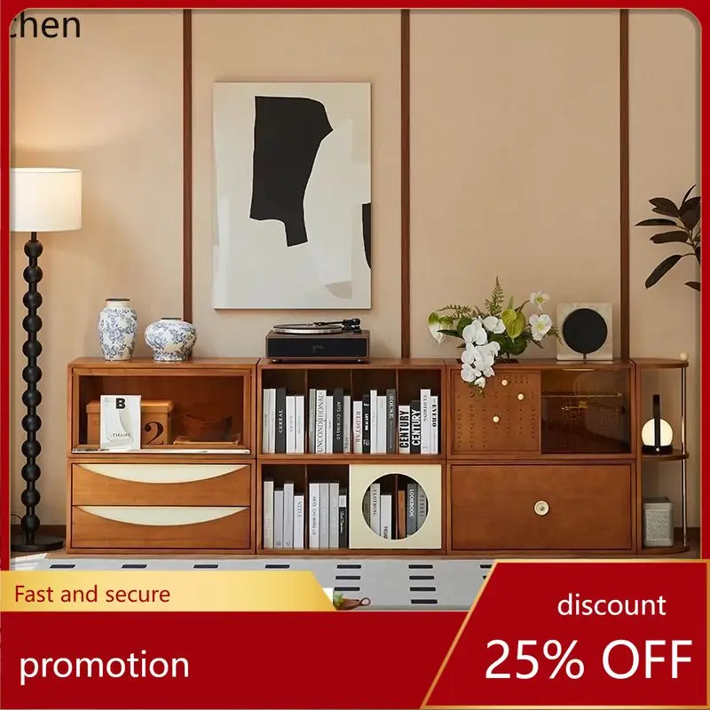 

ZML Solid Wood Bookcase Free Combination Storage Display Cabinet Small Apartment Living Room Floor-standing TV Cabinet