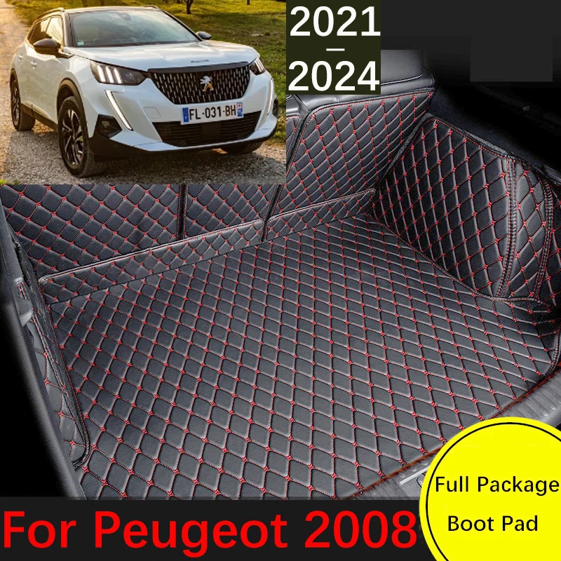 Custom Leather Car Trunk Mat For Peugeot 2008 P24 2021 2020 2022 2023 2024 5seat Waterproof Mat Tray Carpet Mud Car Accessories