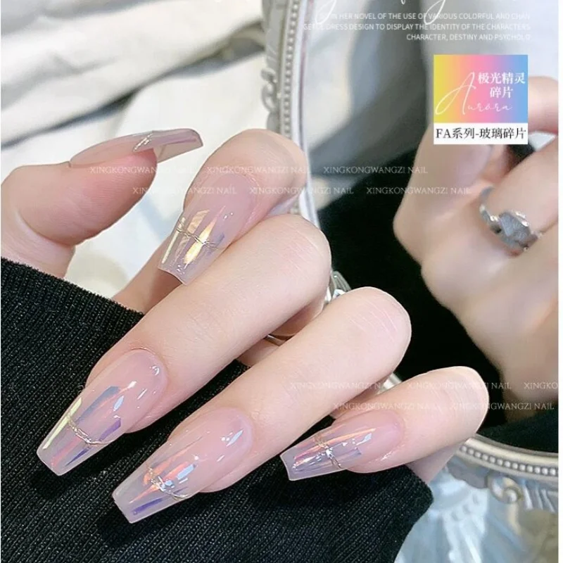 1 barattolo Aurora Laser Nail Sticker Glass-Paper Nail Art paillettes olografico iridescente Cellophane Nail decalcomanie decorazione per unghie #5