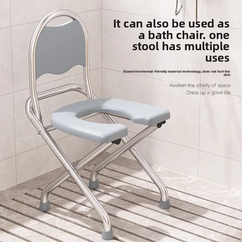 Bathroom Chair Stool Bathroom Furniture Folding Toilet Seat Stainless Steel Squat Toilet Shower Seat SpaceSaving Safety Aid