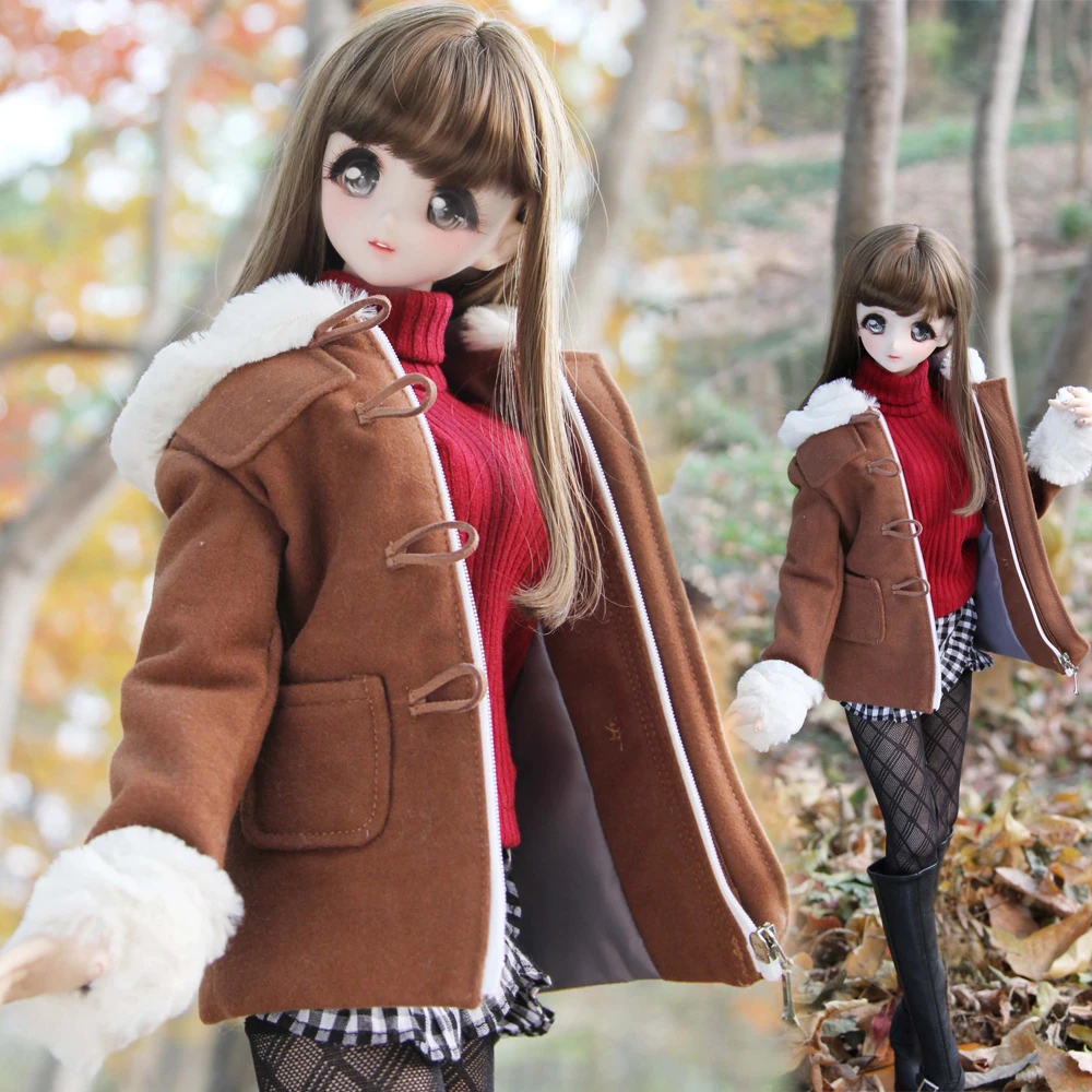 

D06-P35 children handmade toy 1/3 1/4 doll BJD/SD doll's clothes brown color cowhide button coat 1pcs