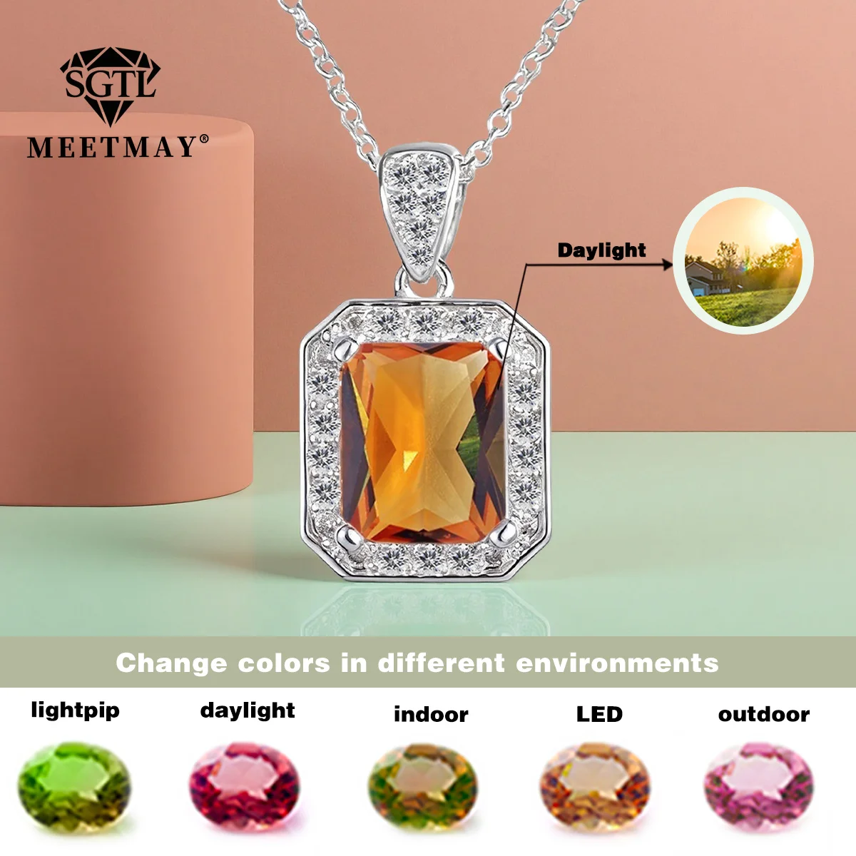 Zultanites Color Changing Sultanite Diaspore Rectangle Necklace for Women Different Lighting Changes Different Color Luxury
