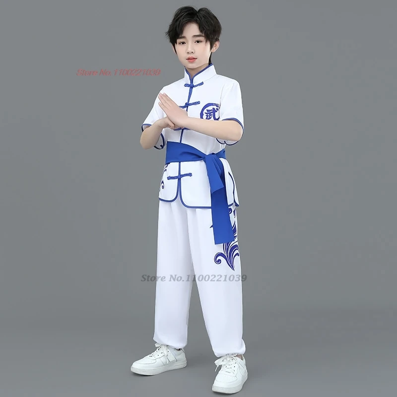 2024 chinese children wushu kung fu clothing martial arts suit kungfu wing chun shaolin flower print kungfu training exercise