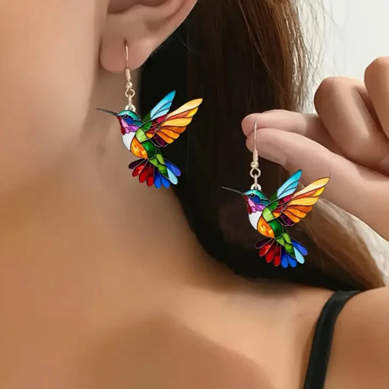 Cross border Spring Festival Colorful Bird Acrylic Earrings from Europe and America, 2024 New Hot Selling Fashion Retro Earrings