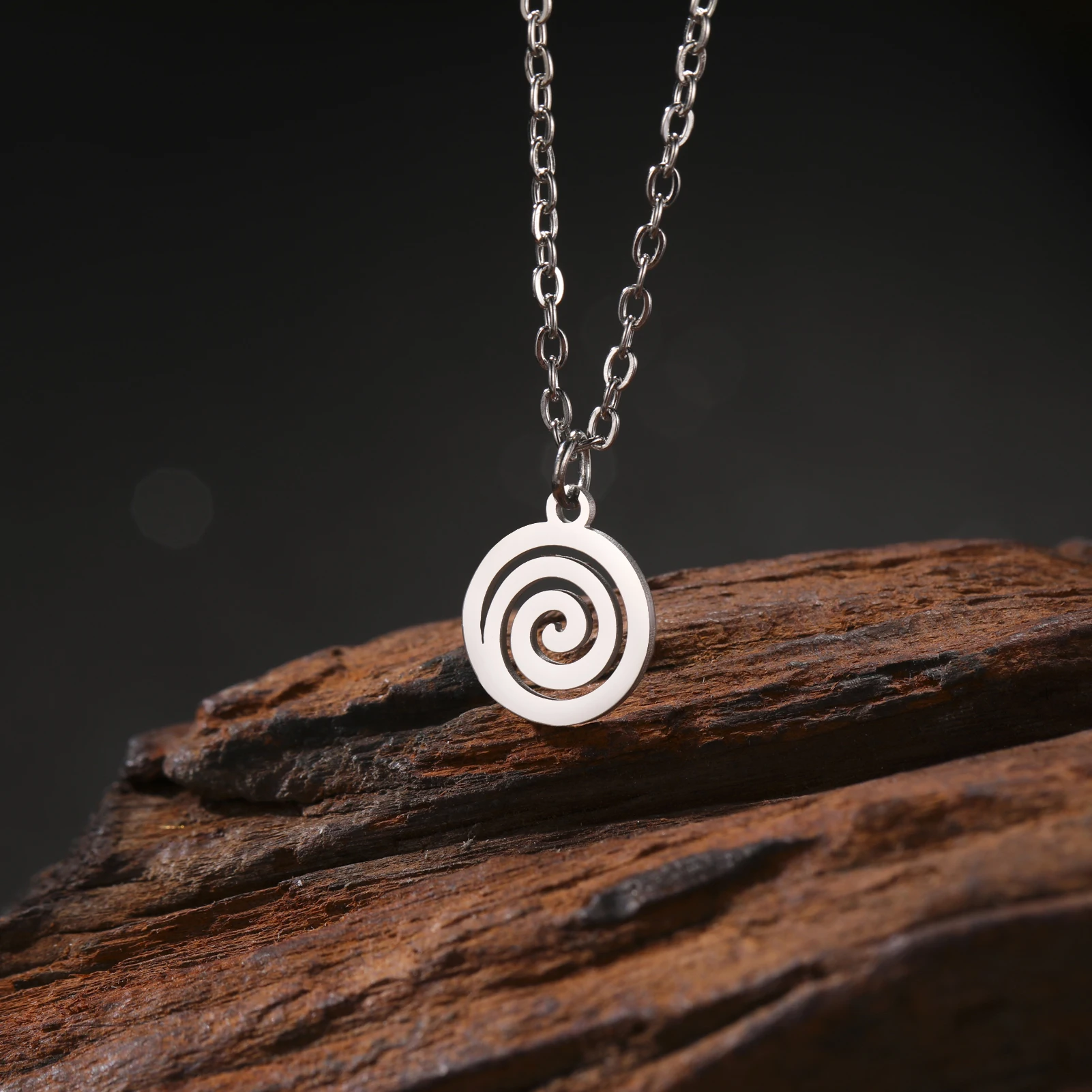 Spiral Spiral Circle Women's Necklace Sacred Geometry Retro Symbol Minimalist Charm Stainless Steel Jewelry