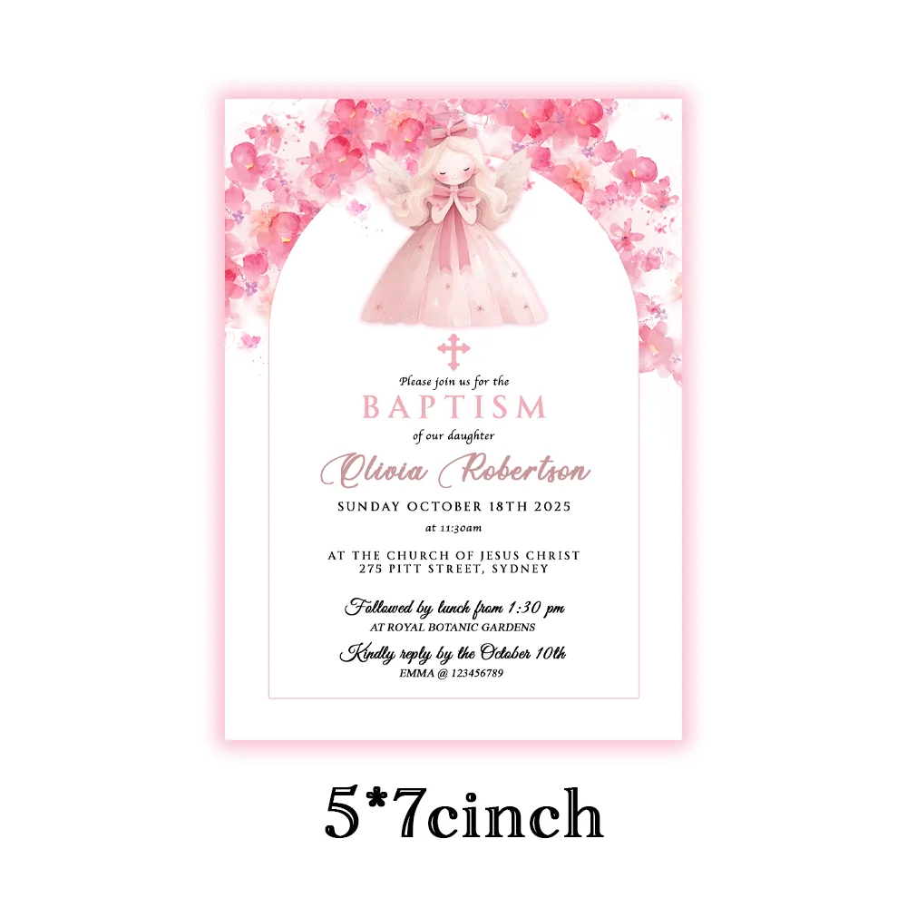 

Personalization BELLE - Angel Baptism Invite,Blush Pink Floral Baptism Invitation Card, Girl Baptism Christening Arch Frame