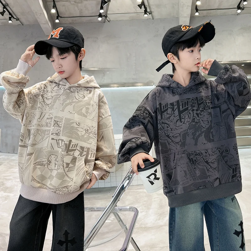 

Spring Autumn Children New Arrivals In Hoodies and Sweatshirts For Teenage Boy Fashion Printed Hooded Coat Kids Casual Outfits