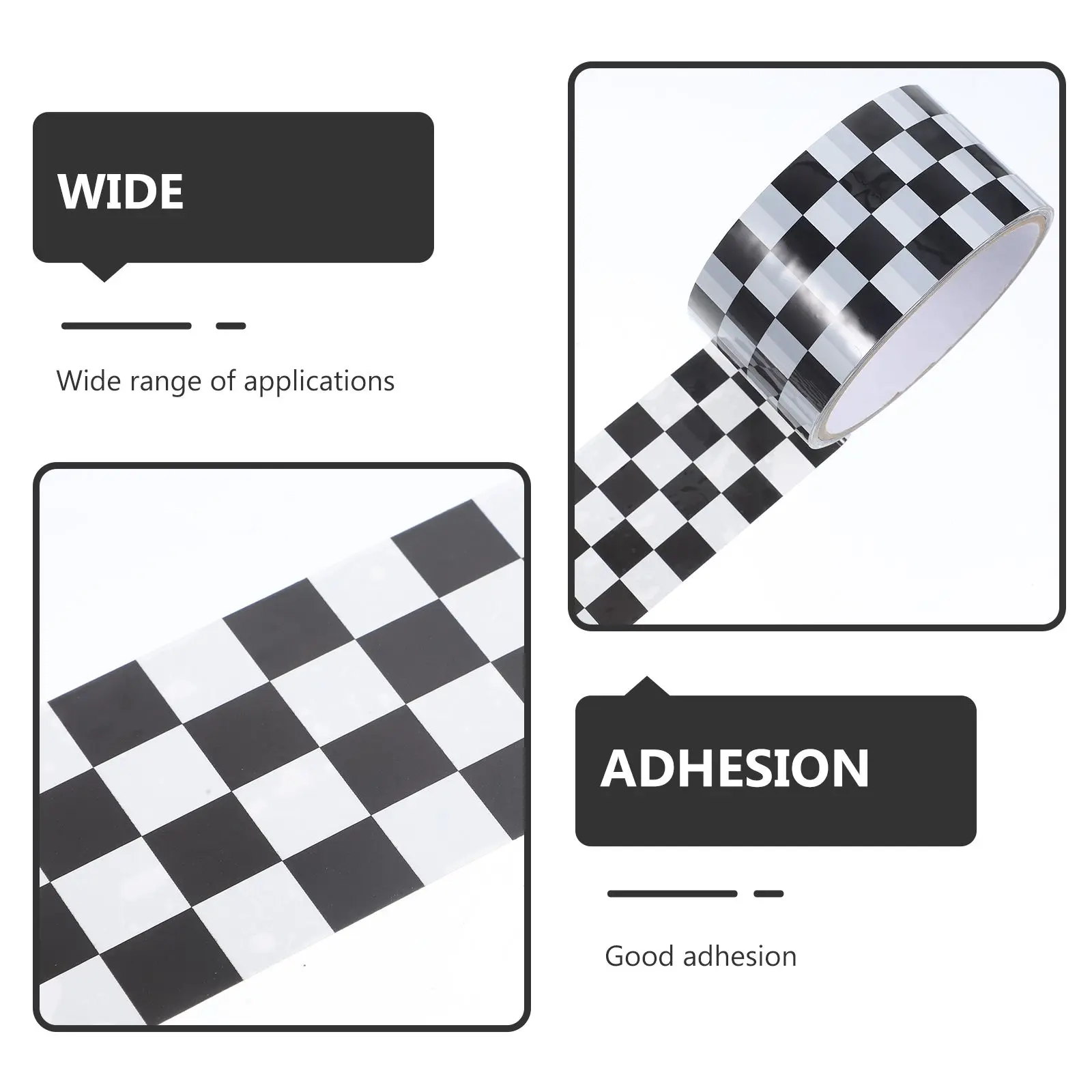 2 Rolls Black White Checkered Tape 15m x 4.8cm DIY Racing Sealing Packing Refill Practical Carton Craft Use