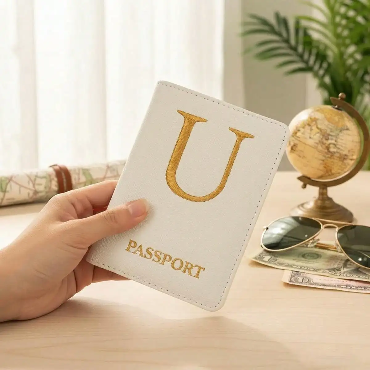 

PU Leather Luggage Tag Embroidered Alphabet Suitcase Tag Passport Book Set Travel Accessories.xtz