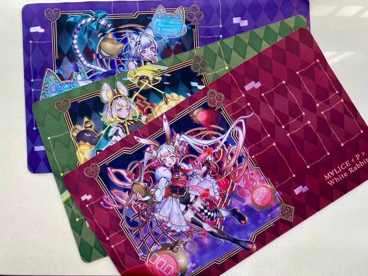 Yugioh Play M∀LICE＜P＞White Rabbit Cheshire Cat Mat Yu-Gi-Oh! TCG OCG Trading Card Games Mat Duel Plate Rubber Card Mat Mouse Pad