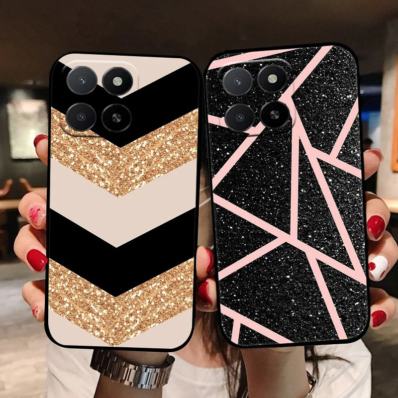 Case For Honor X5b Plus X5b+ Black Cute Flowers Soft TPU Silicone Shockproof Phone Cover For Honor Play 40c Honor X5 Capa Fundas