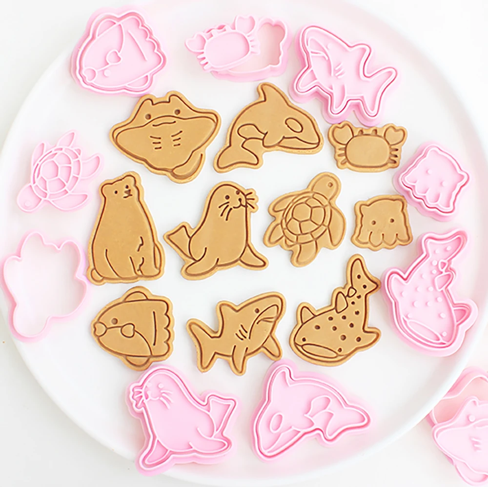 

Cartoon Marine Animals Cookie Cutters Pressable Biscuit Mold DIY Kitchen Baking Pastry Bakeware