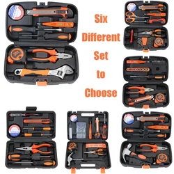 Multifunctional Tool Set General Household Hand Kit with Plastic Toolbox Storage Case Various Types Small Hand Tool Kit Orange