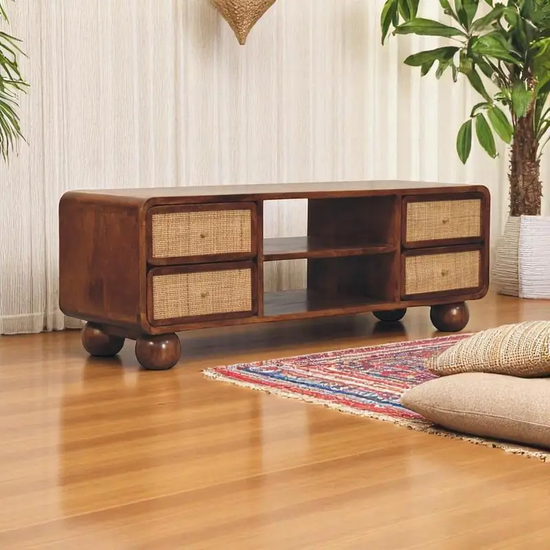 

4-Drawer Chestnut Media Unit in Solid Wood Design - Elegant Storage Solution for Living Room Entertainment