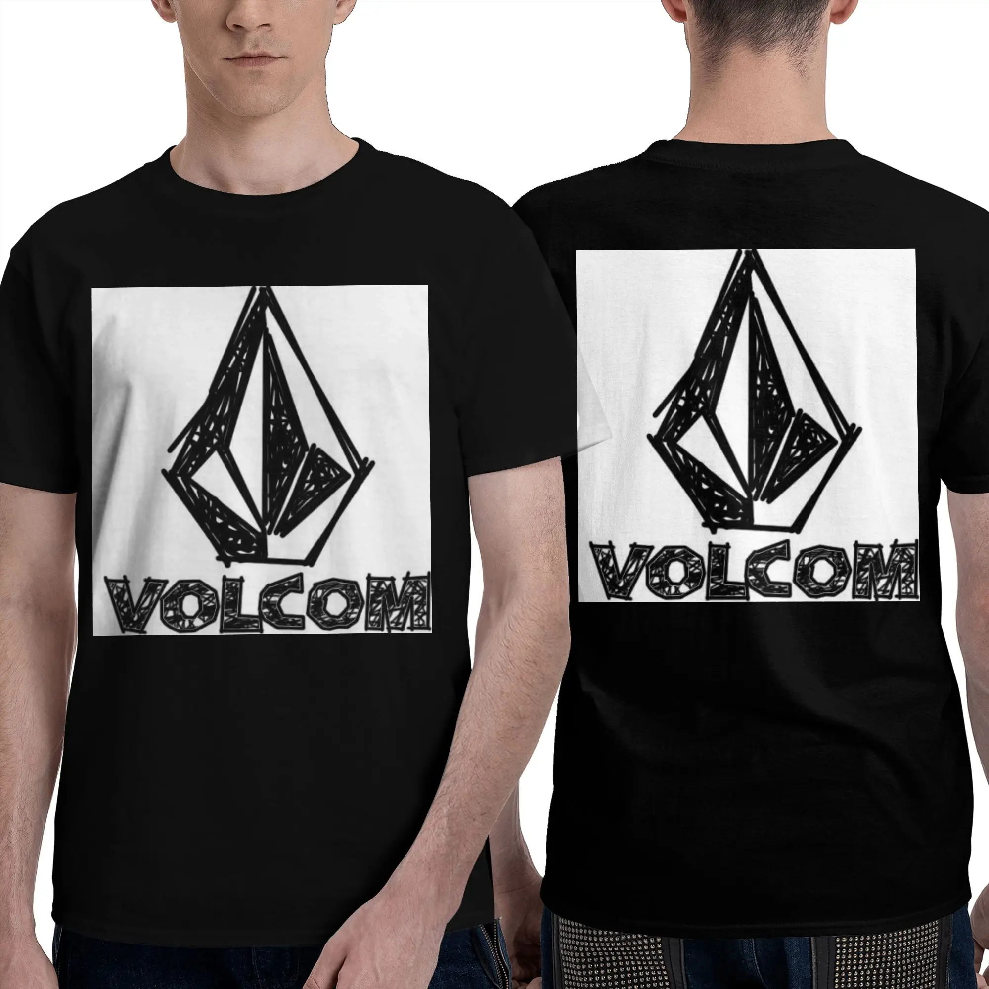 100% Cotton V-Volcom Logo  T-Shirt Men's Double Sided T Shirt Men O-Neck Summer Shirts Tops Oversized