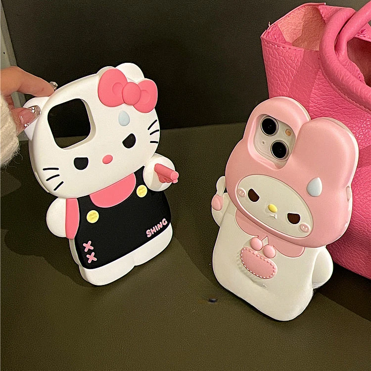 Angry Hello Kitty Phone Case Sanrio Anime My Melody 3D Funny Silicone Creative Protective Cover for IPhone 12 13 14 15 Pro Max