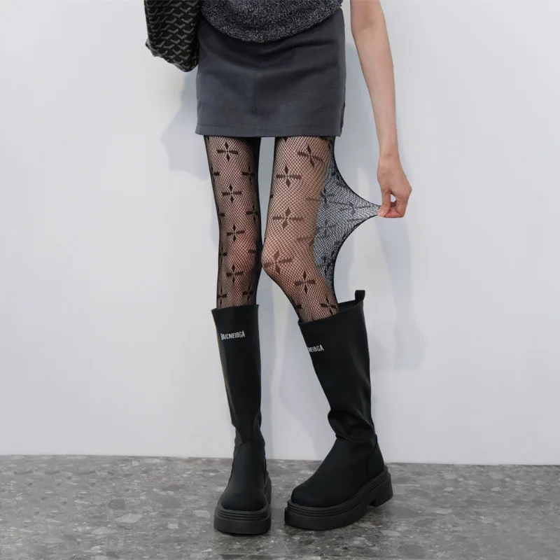 

Lolita Girls Cross Print Fishnet Tights Lingeries Sexy Hot Women Hollow Out Pantyhose Y2K Pants Gothic Fashion Body Stockings