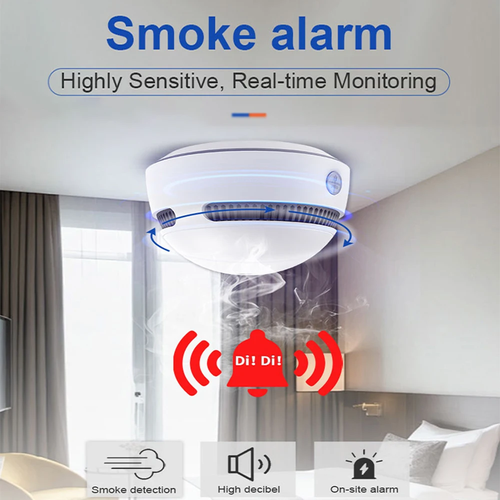 CPVAN Tuya Sensore rilevatore di fumo antincendio Allarme fumo WiFi Sicurezza domestica intelligente per camera Cucina Negozio Sensore di allarme sonoro antincendio