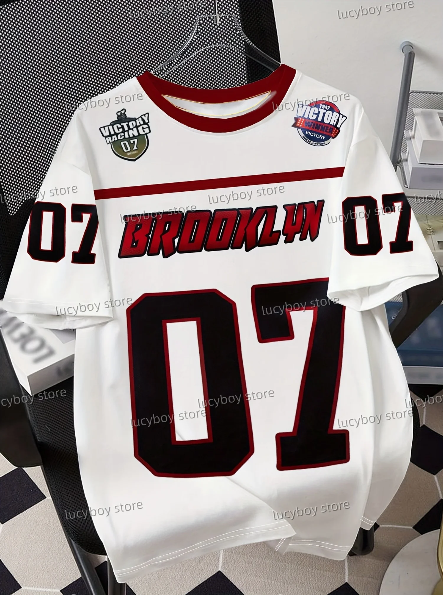 

2025 Summer Brooklyn Victory Racing No.7 Print Men T-Shirt O-Neck Short Sleeves Jersey Plus Size Sport Daily Tees Men Clothes