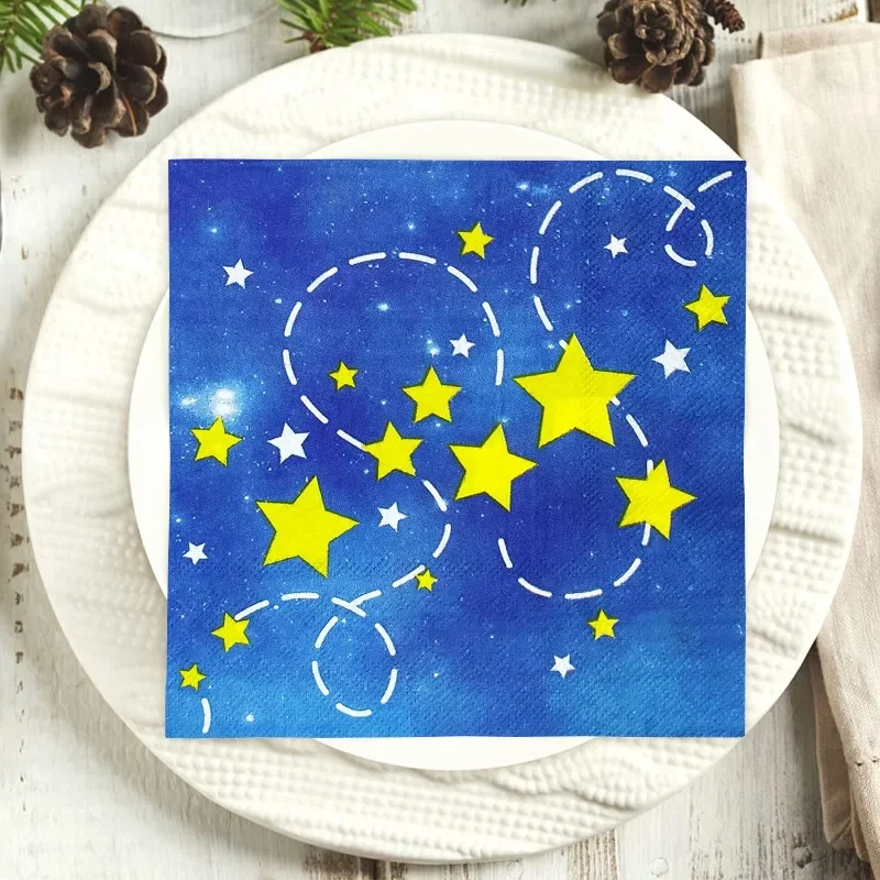 Blue Sky Yellow Stars Children's Birthday Party Decorative Paper Napkin Disposable Paper Placemats 2-Ply10/20pcs/Pac 33*33cm