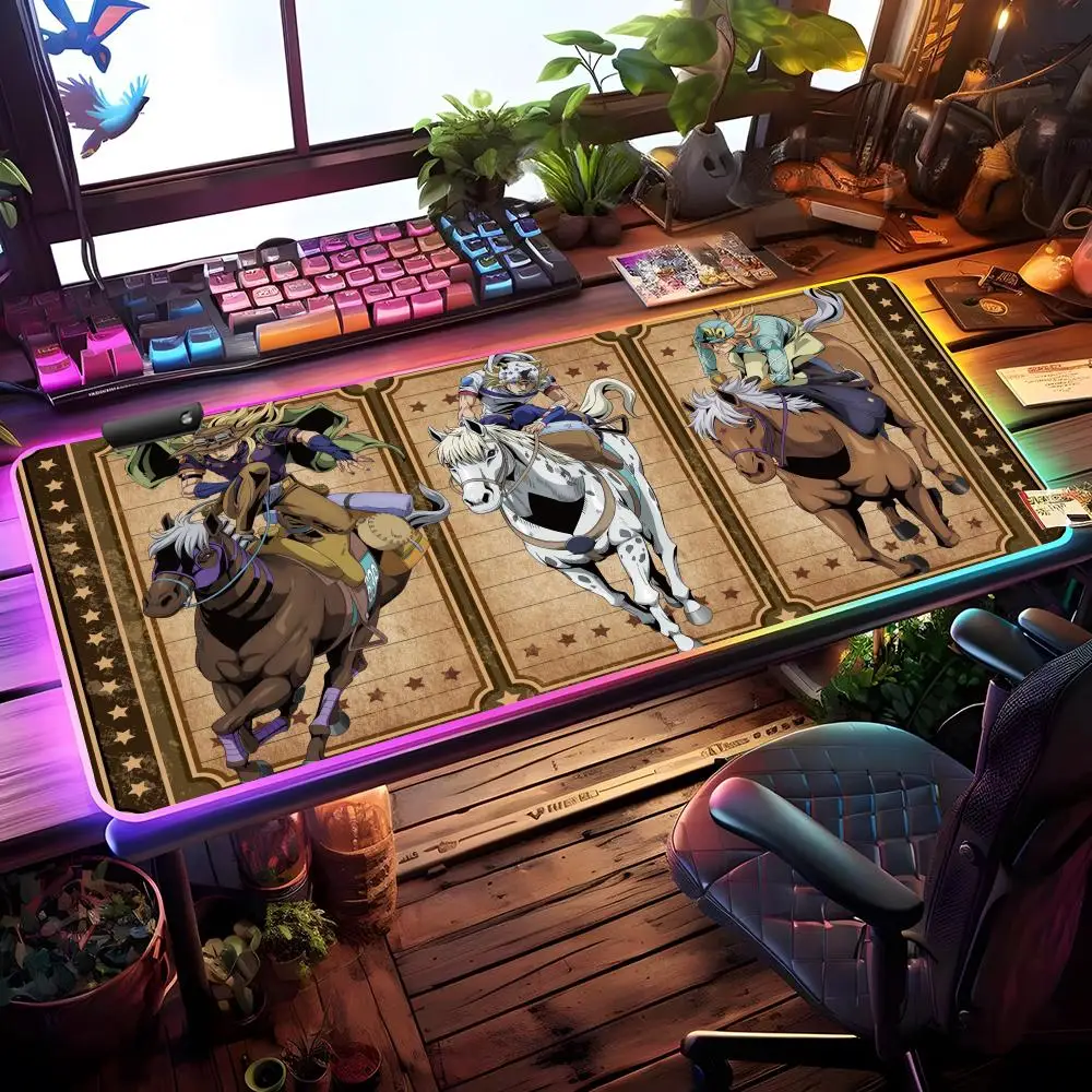

JoJos Bizarre Adventure Mouse Pad RGB Gaming Mouse Pad Desk Mat HD Gamer Large LED Light XXL MousePads