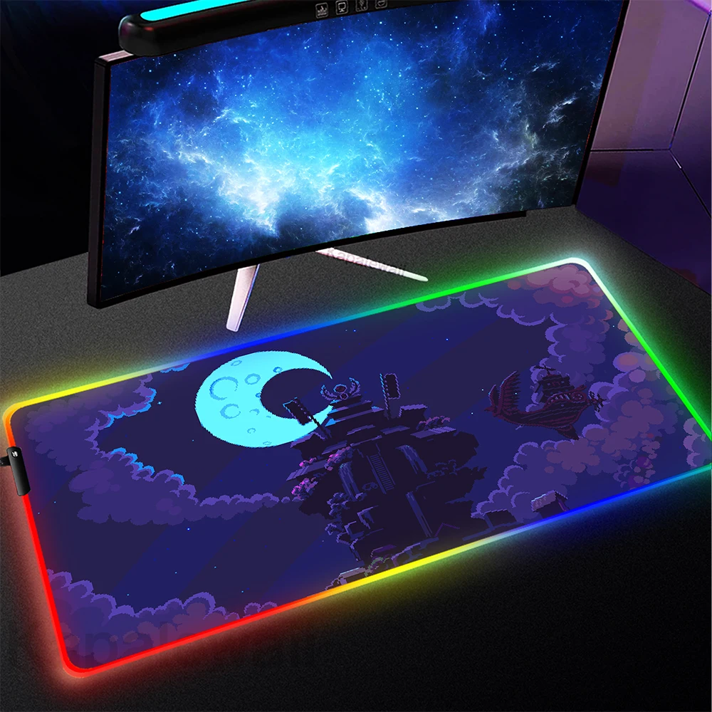 

RGB Moon, коврик для мыши с изображением пейзажа, ПК, геймерский RGB коврик для мыши, разноцветный настольный коврик для мыши, искусственная кожа, игровой коврик для клавиатуры 900x400 мм